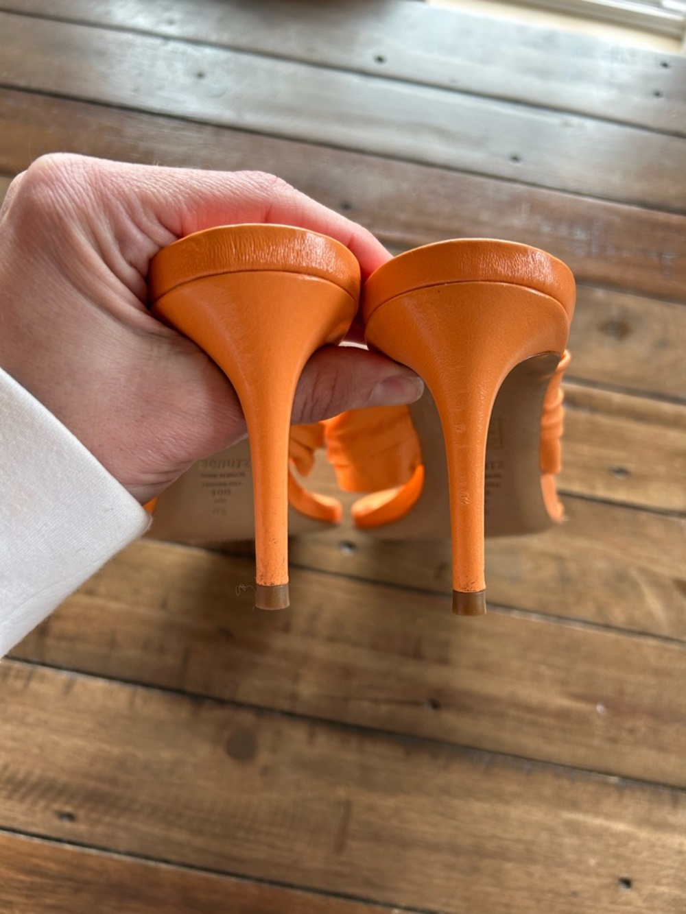 Schutz Willow Sunset Orange Leather Sandal Heels 10 - Picture 7 of 12